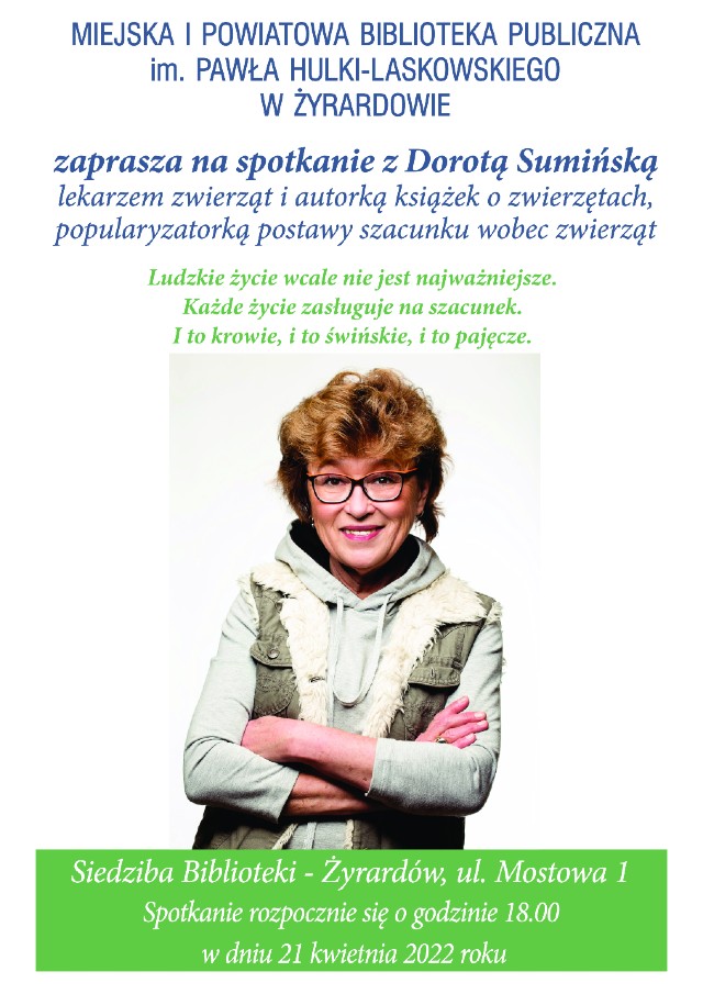 plakat informujący o spotkaniu z Dorotą Sumińską 